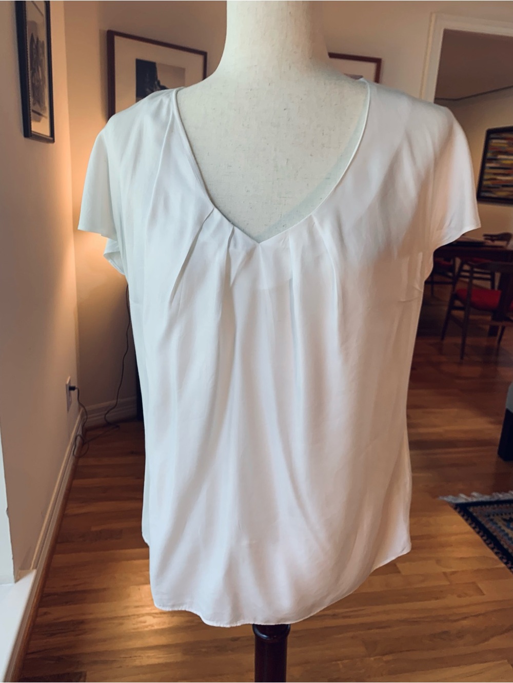 Boden White Pleated V-Neck Short Sleeve Novello Top